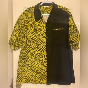 Custom made! Le Pasefika Brand Yellow and Black Geometric Print Aloha Shirt